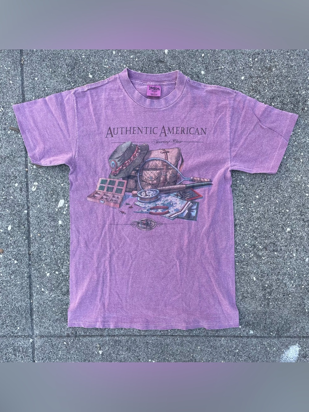 Vintage 90s purple “Authentic American” single stitch fishing t shirt medium